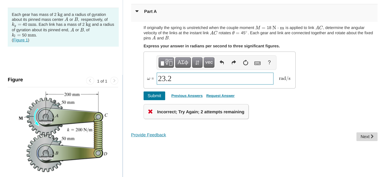 Solved Each Gear Has Mass Of 2 Kg And A Radius Of Gyration | Chegg.com