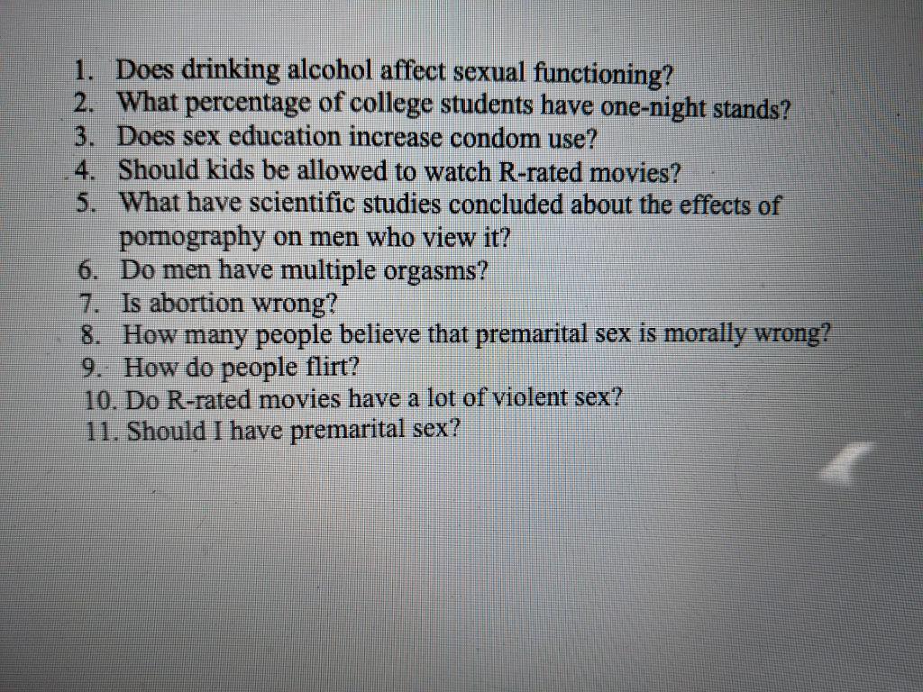 Solved 1. Does drinking alcohol affect sexual functioning? | Chegg.com