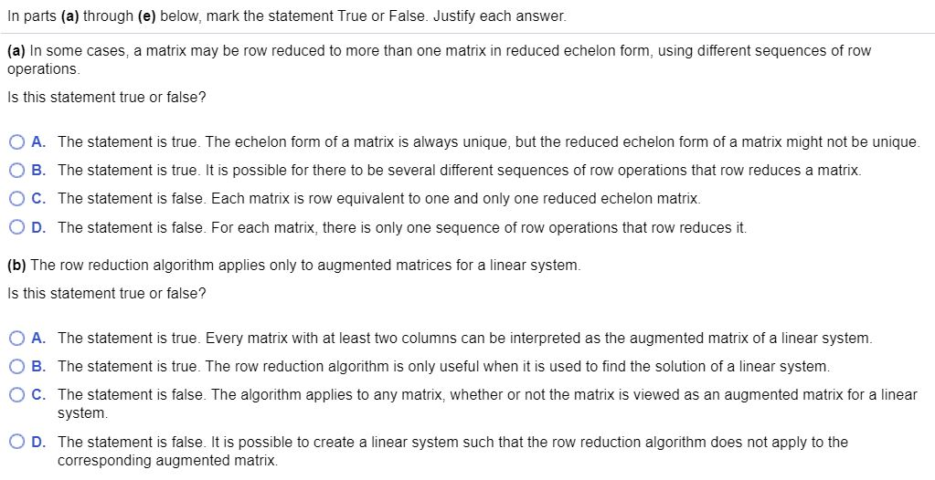 Solved In parts a through e below mark the statement Chegg