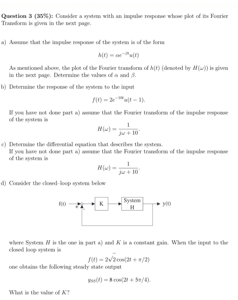 Solved Question 3 (35%): Consider a system with an impulse | Chegg.com
