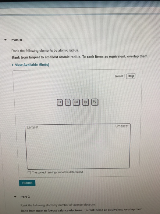 Solved Part A Rank the following elements by atomic radius | Chegg.com