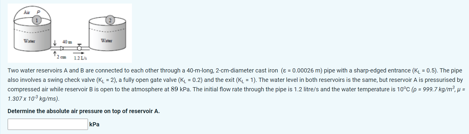 Solved Two Water Reservoirs A And B Are Connected To Each | Chegg.com