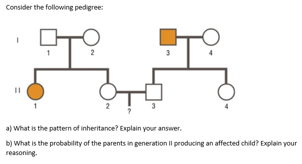 Solved Consider the following pedigree: 1 TO 3 1 2 3 a) What | Chegg.com