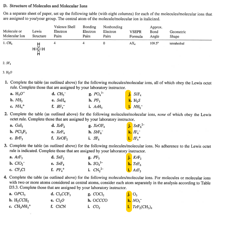 Solved D. Structure Of Molecules And Molecular Ions On A | Chegg.com