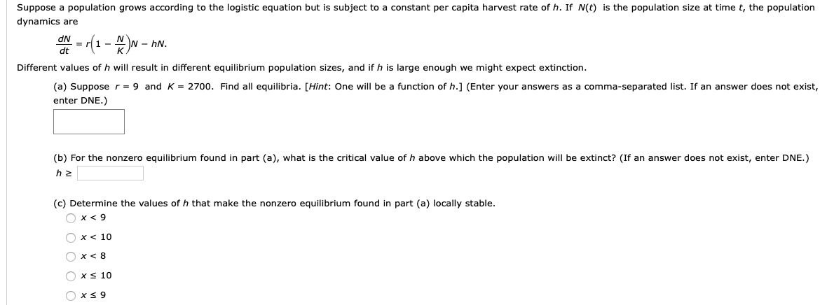 Solved Suppose A Population Grows According To The Logist Chegg Com
