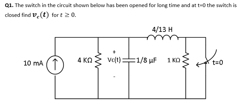 Solved Q1. ﻿The switch in the circuit shown below has been | Chegg.com