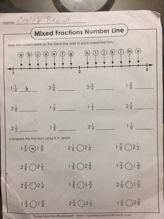 Solved Namele ( Mixed Fractions Number Line Write the