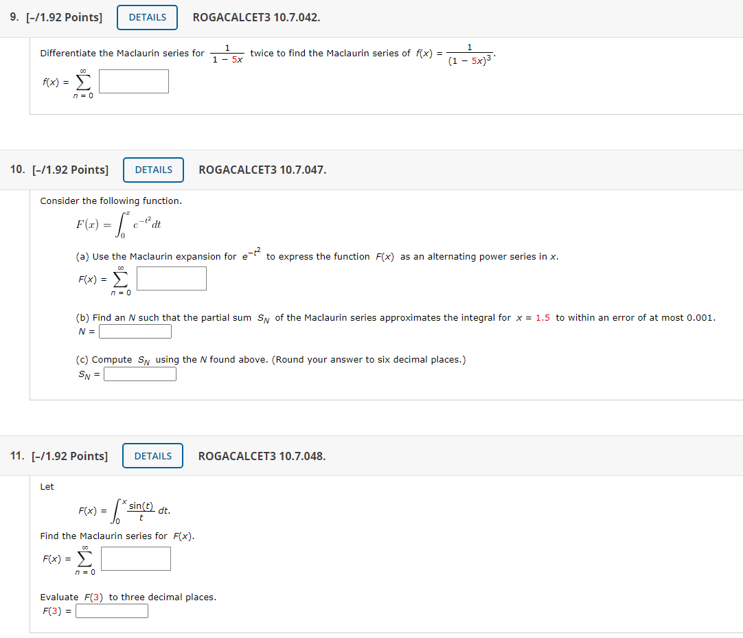 Solved 9. [-/1.92 Points] DETAILS ROGACALCET3 10.7.042. | Chegg.com