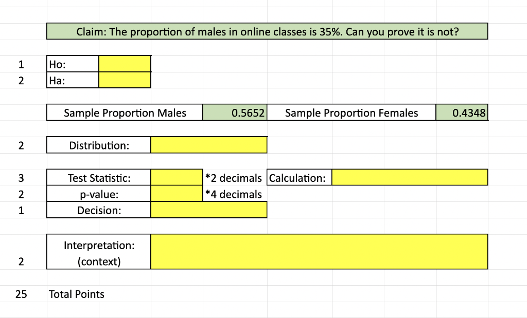 Claim: The proportion of males in online classes is | Chegg.com