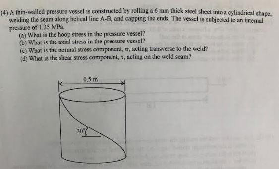Solved (4) A thin-walled pressure vessel is constructed by | Chegg.com