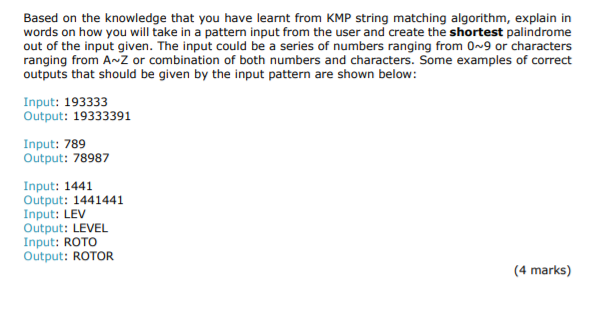 Solved Based on the knowledge that you have learnt from KMP | Chegg.com