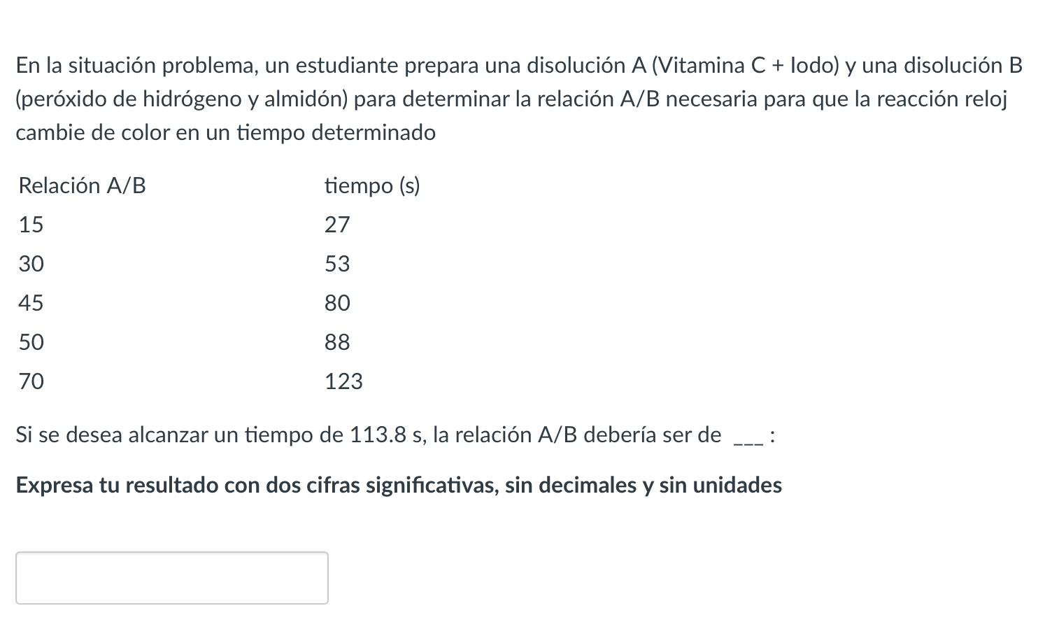 En la situación problema, un estudiante prepara una disolución \( \mathrm{A} \) (Vitamina \( \mathrm{C}+ \) lodo) y una disol