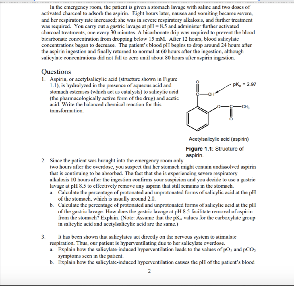 Solved Case 1 Acute Aspirin Overdose: Relationship to the | Chegg.com