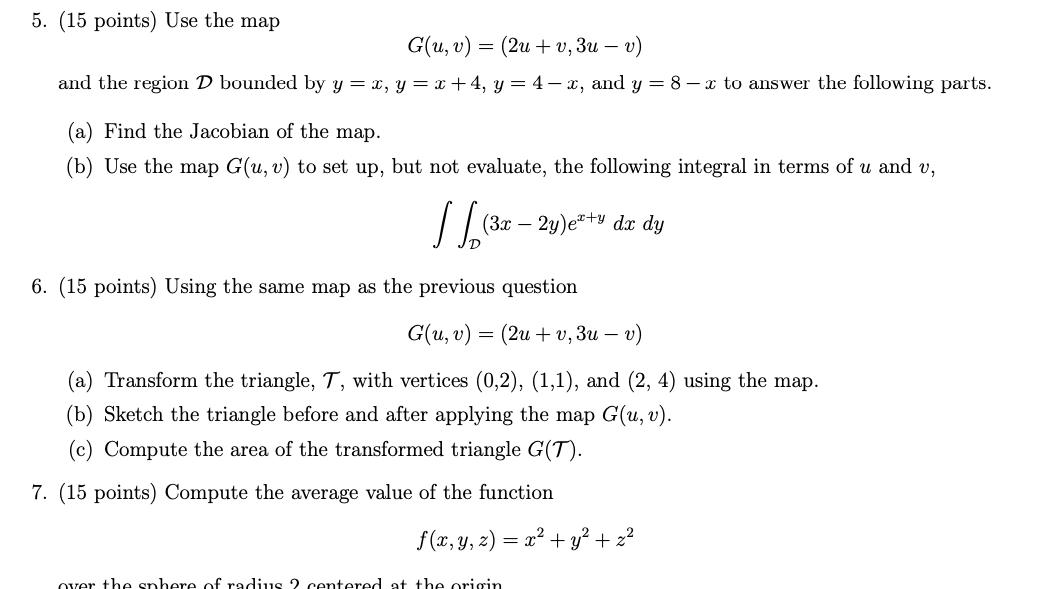 Solved (15 ﻿points) ﻿Use the mapG(u,v)=(2u+v,3u-v)and the | Chegg.com