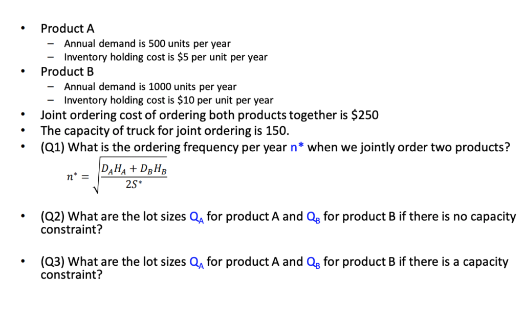 Product A Annual demand is 500 units per year