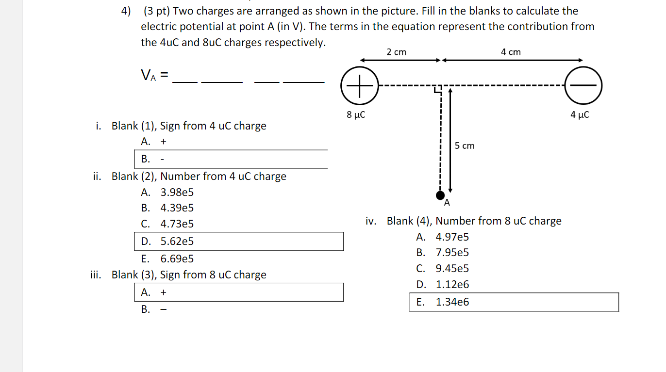 Solved 4) (3 pt) Two charges are arranged as shown in the | Chegg.com
