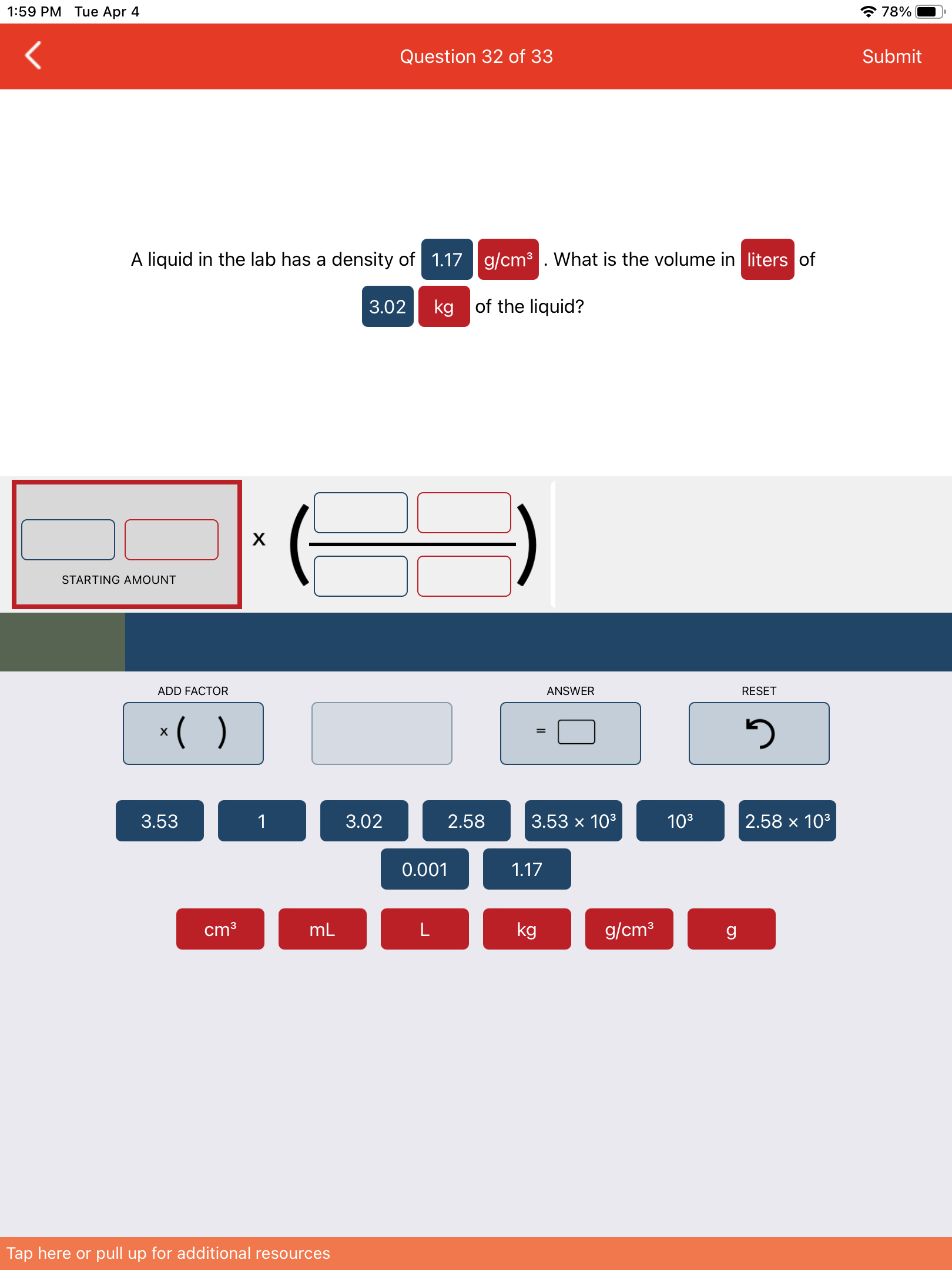 Solved A liquid in the lab has a density of . What is the | Chegg.com