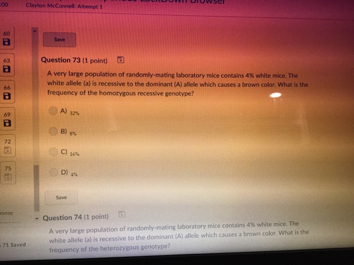 Solved Question 71 (1 point) A very large population of | Chegg.com