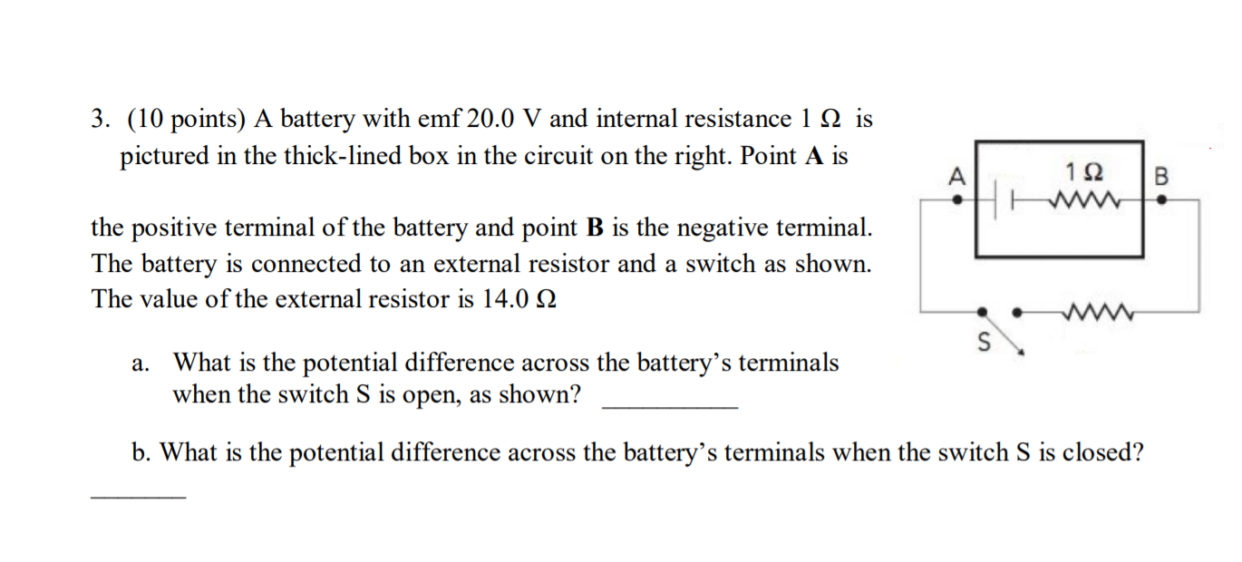 Solved 3. (10 points) A battery with emf 20.0 V and internal