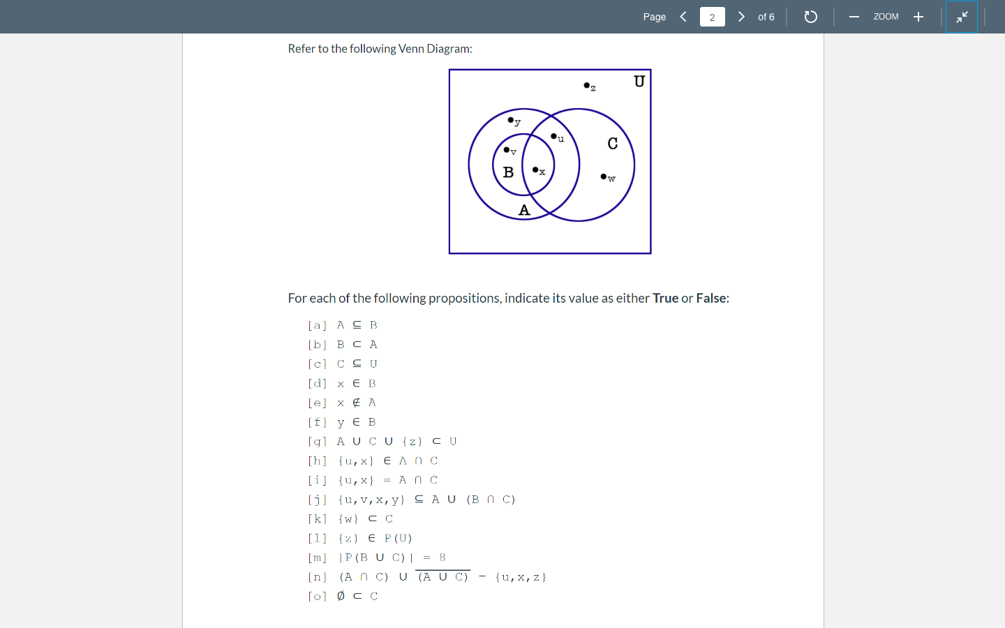 Solved Page 2 Of 6 Zoom Refer To The Following Venn Chegg Com