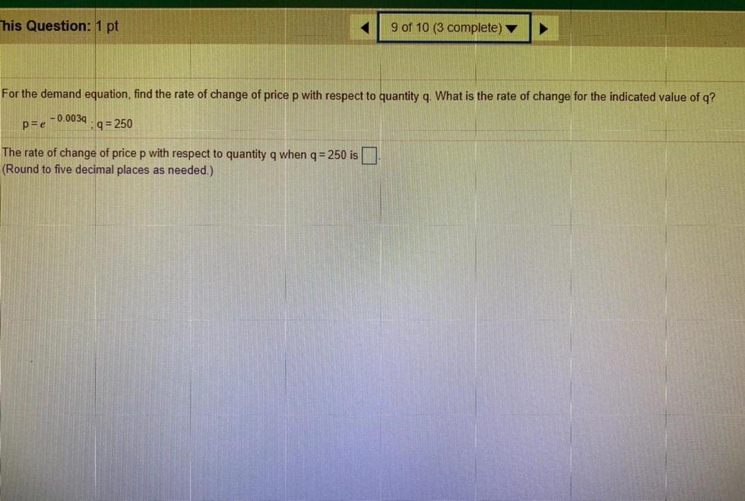 rate of change of demand with respect to price