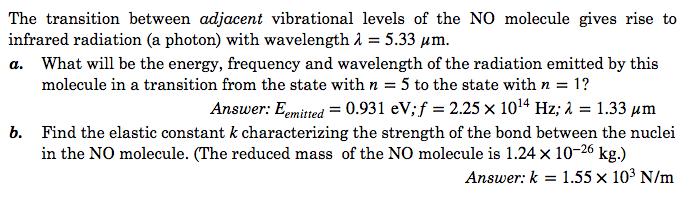 Solved The transition between adjacent vibrational levels of | Chegg.com