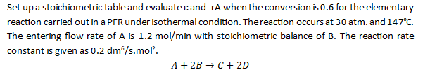 Solved Set up a stoichiometric table and evaluate ε and −rA | Chegg.com