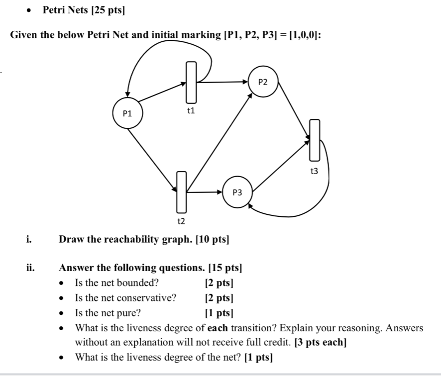 Solved Given the below Petri Net and initial marking | Chegg.com