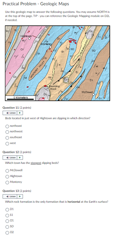 Solved Use this geologic map to answer the following | Chegg.com