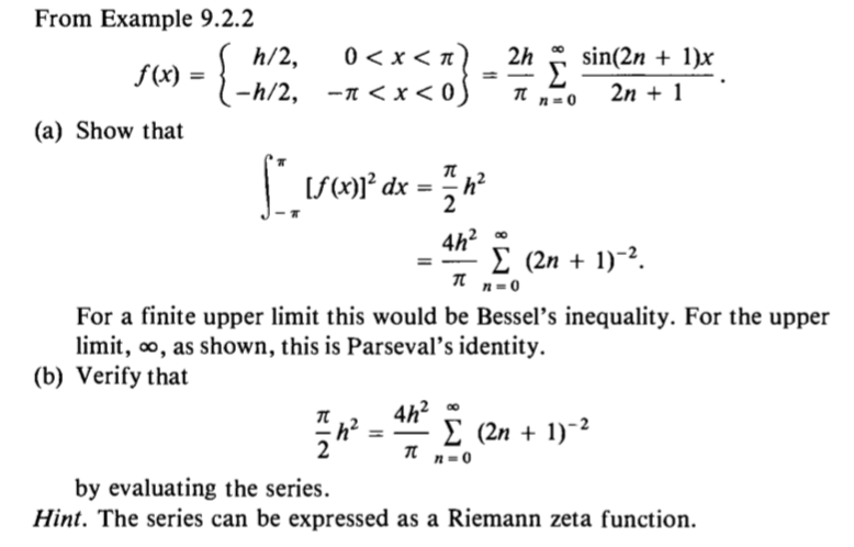Solved 2h = 11 sin(2n + 1)x 2n + 1 TT n=0 From Example 9.2.2 | Chegg.com