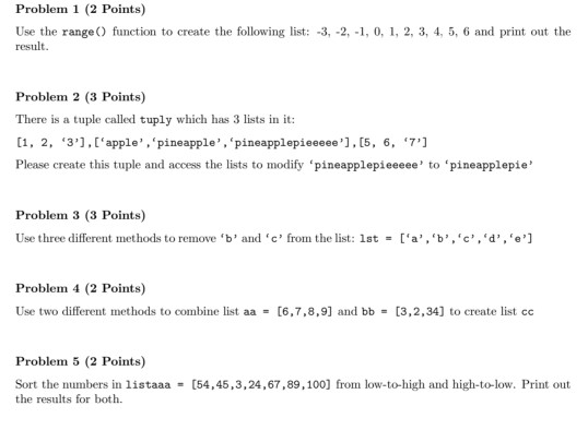 Solved Problem 1 (2 Points) Use the range() function to | Chegg.com