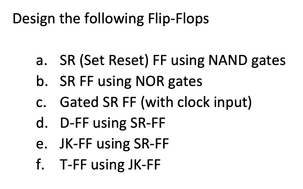 Solved Design the following Flip-Flops a. SR (Set Reset) FF | Chegg.com