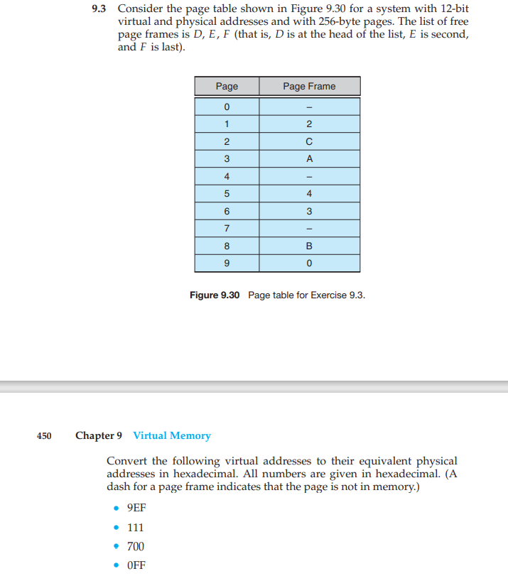 Solved 9.3 Consider the page table shown in Figure 9.30 for | Chegg.com