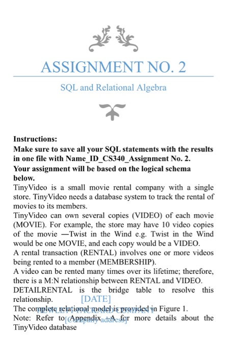 Solved ASSIGNMENT NO. 2 SQL and Relational Algebra | Chegg.com