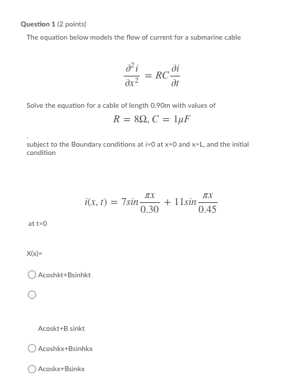 Solved Question 1 2 Points The Equation Below Models The