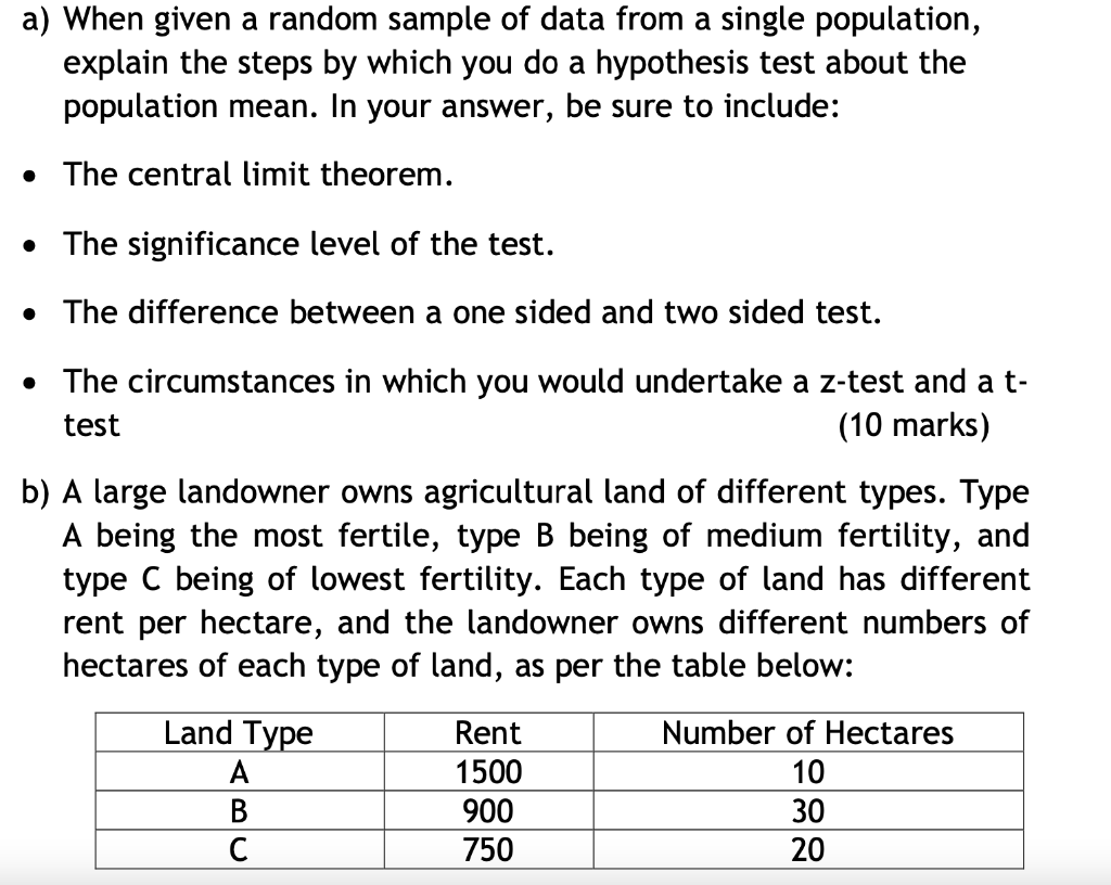 Solved a) When given a random sample of data from a single | Chegg.com