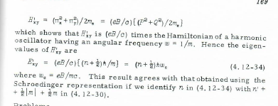 \[
H_{x y}^{1}=\left(\pi_{x}^{2}+\pi_{y}^{2}\right) / 2 m_{n}=(e B / \theta)\left[\left(P^{2}+Q^{2}\right) / 2 m_{e}\right]
\