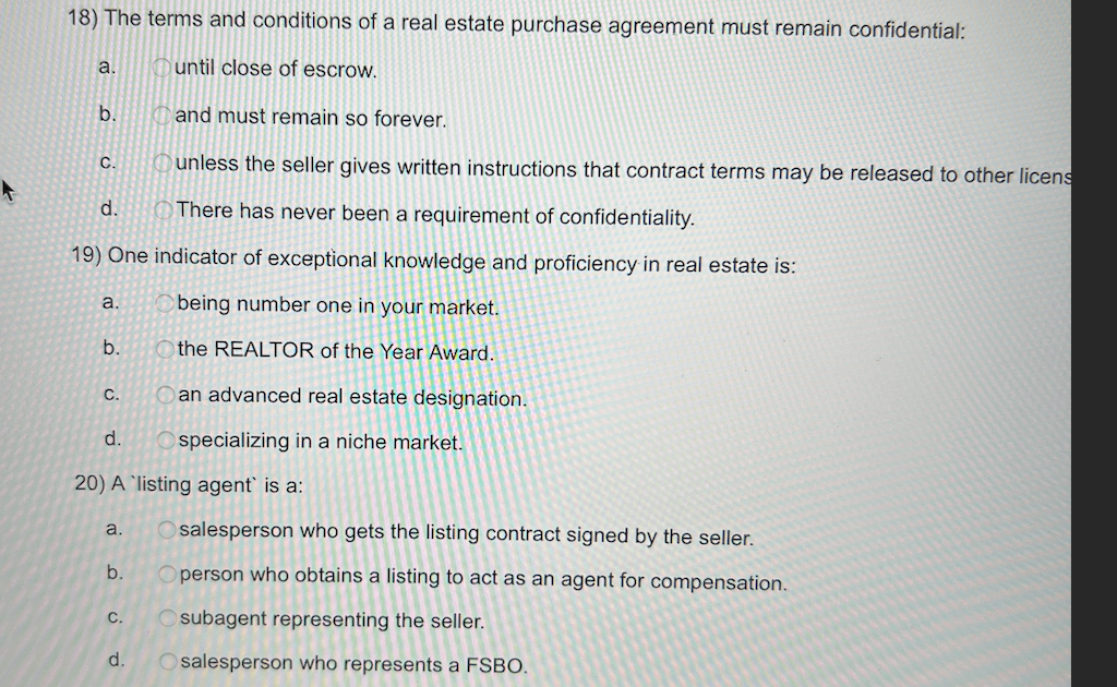 Solved 18) The terms and conditions of a real estate | Chegg.com
