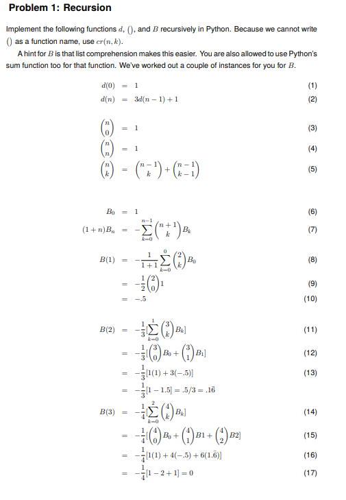 Solved Problem 1: Recursion Implement The Following | Chegg.com