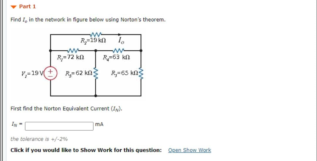 Solved Part 1 Find I, in the network in figure below using | Chegg.com