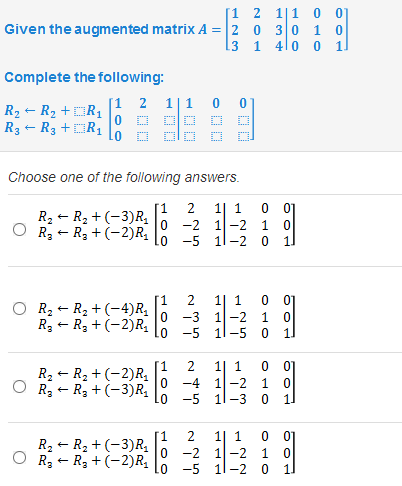 Solved [1 2 11 001 Given the augmented matrix A = 2 0 3 0 1 | Chegg.com