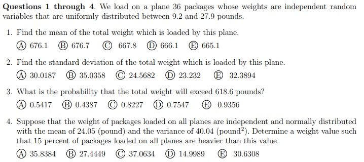 Solved Questions 1 through 4 . We load on a plane 36 | Chegg.com