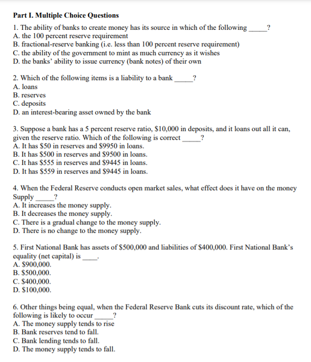 Solved Part I. Multiple Choice Questions 1. The ability of | Chegg.com