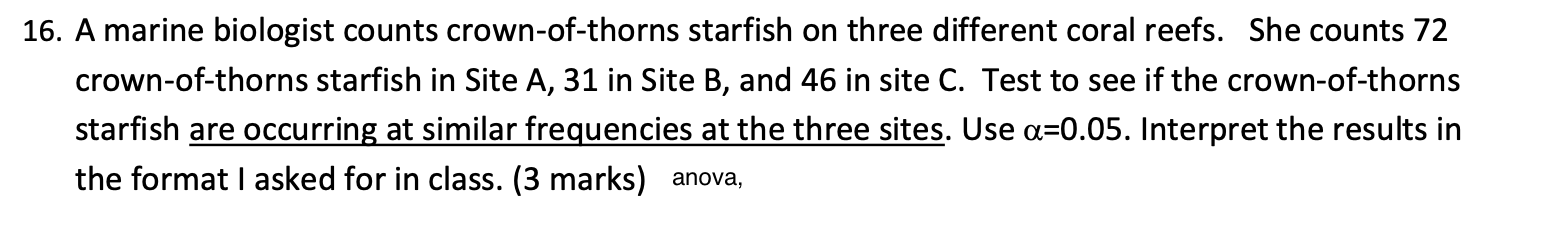 Solved 16. A marine biologist counts crown-of-thorns | Chegg.com