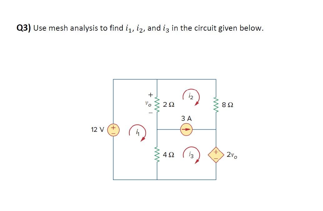 Solved Q3) Use mesh analysis to find i1,i2, and i3 in the | Chegg.com