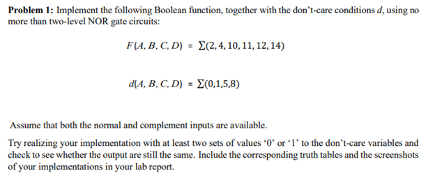 Solved Problem 1: Implement The Following Boolean Function, | Chegg.com