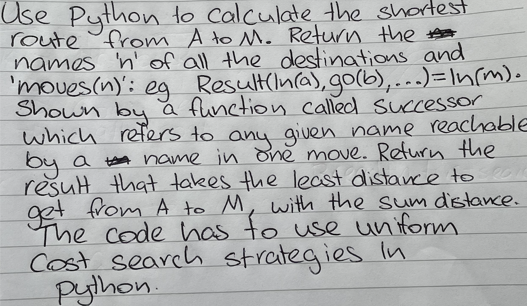Use Python to calculate the shortest route from A to | Chegg.com