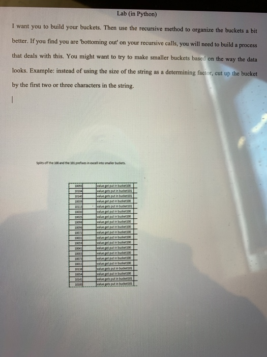 Lab (in Python) I want you to build your buckets. | Chegg.com