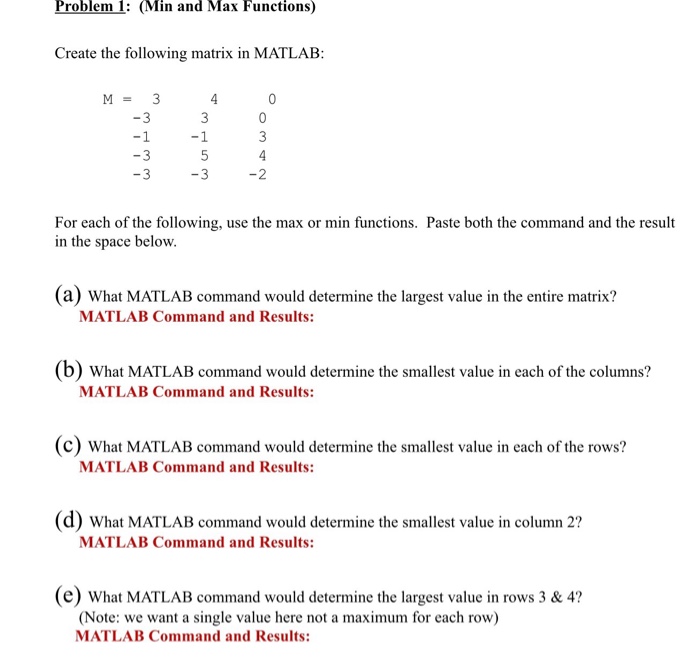 Solved Problem 1 Min and Max Functions Create the Chegg