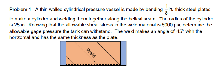 Solved Problem 1. A thin walled cylindrical pressure vessel | Chegg.com